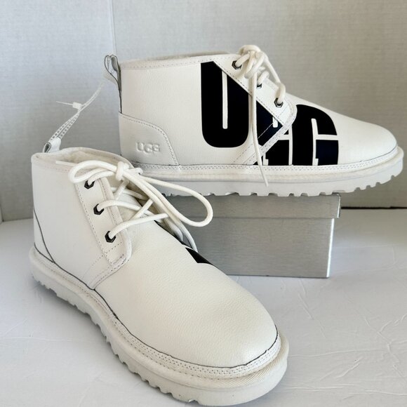 UGG Neumel Chopd White Pebble Leather Chukka Ankle Boots Shearling Lined Mens 11 - Picture 15 of 16